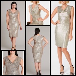 Connected Apparel Metallic Cowl neck dress